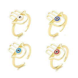Main hamsa avec anneau ouvert en émail de protection contre le mauvais œil, bague de manchette en laiton plaqué or véritable 18k pour femme, sans cadmium et sans plomb