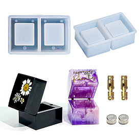 DIY Food Grade Silicone Square Finger Ring Storage Box Molds, with Magnet and Hinge, Resin Casting Molds, For UV Resin, Epoxy Resin Craft Making