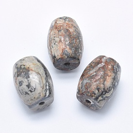 Natural Map Stone/Picasso Stone/Picasso Jasper Beads, Half Drilled(Holes on Both Sides), Barrel