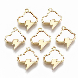 Natural Freshwater Shell Charms, with Brass Findings, Cloud with Lightning Bolt, Nickel Free
