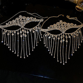 Rhinestone Face Mask, Alloy Chain Masquerade Mask For Women Girls Wedding Party Decoration
