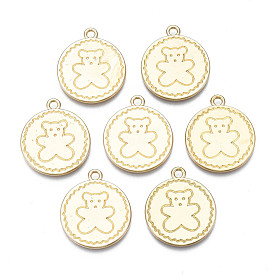 Rack Plating Alloy Pendants, Cadmium Free & Nickel Free & Lead Free, Flat Round with Bear Pattern