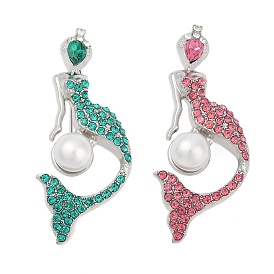 Броши из сплава русалок со стразами для одежды рюкзака, с пластиковой жемчужины