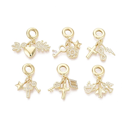 Латунь микропаве прозрачный кубический цирконий европейские подвески с подвесками, Подвески с большими отверстиями, реальный 18 k позолоченный