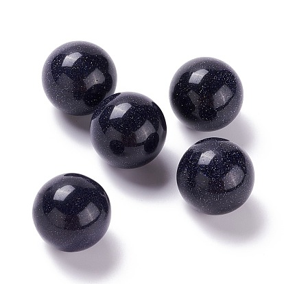 Synthetic Blue Goldstone Beads, No Hole/Undrilled, for Wire Wrapped Pendant Making, Round