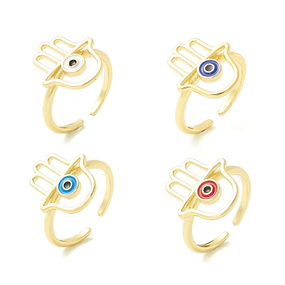 Main hamsa avec anneau ouvert en émail de protection contre le mauvais œil, bague de manchette en laiton plaqué or véritable 18k pour femme, sans cadmium et sans plomb