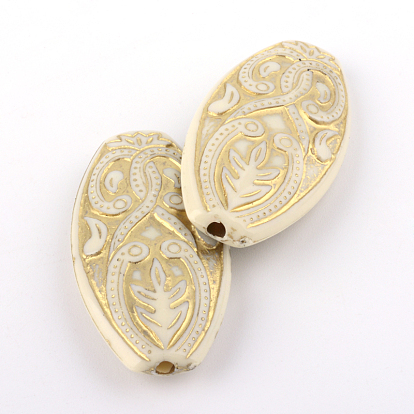 Oval Plating Acrylic Beads, Golden Metal Enlaced, 39x20x7mm, Hole: 2mm, about 146pcs/500g