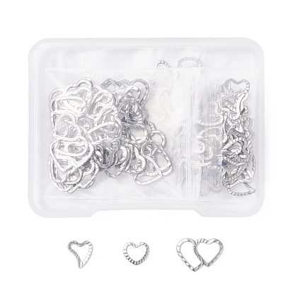 120 piezas 3 estilo 304 anillos de enlace de acero inoxidable, corazón