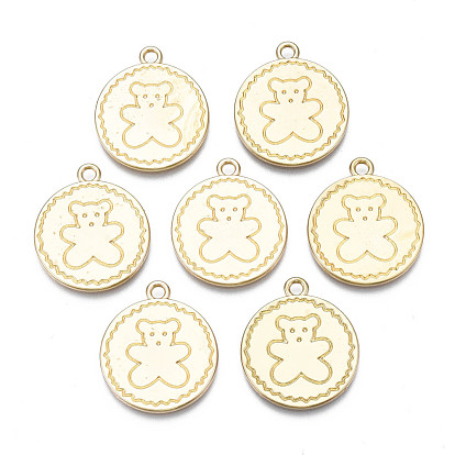 Rack Plating Alloy Pendants, Cadmium Free & Nickel Free & Lead Free, Flat Round with Bear Pattern