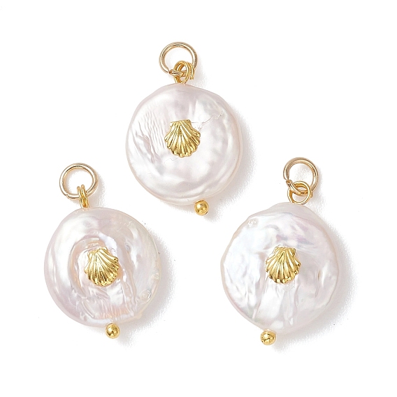 Натуральные кеши жемчужные подвески, плоские круглые подвески с кусочками ракушки из сплава, цветочный белый