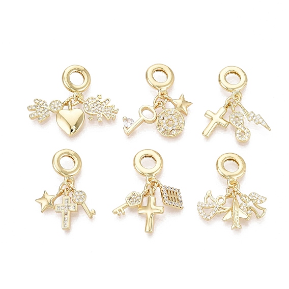 Латунь микропаве прозрачный кубический цирконий европейские подвески с подвесками, Подвески с большими отверстиями, реальный 18 k позолоченный