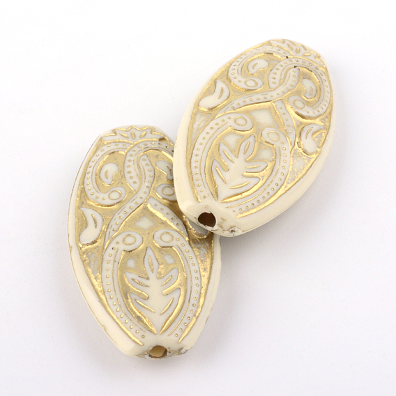Oval Plating Acrylic Beads, Golden Metal Enlaced, 39x20x7mm, Hole: 2mm, about 146pcs/500g