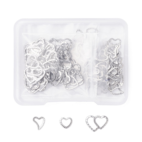 120Pcs 3 Style 304 Stainless Steel Linking Rings, Heart