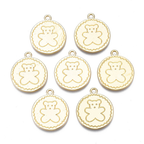 Rack Plating Alloy Pendants, Cadmium Free & Nickel Free & Lead Free, Flat Round with Bear Pattern