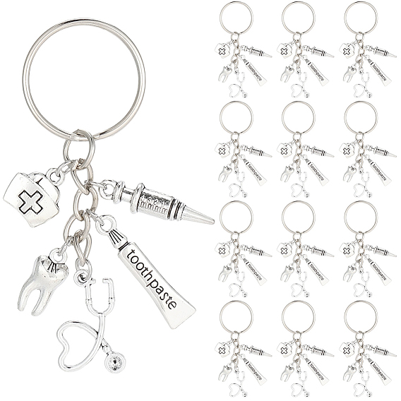 20 porte-clés en alliage de style tibétain, formes mixtes, avec alliage de zinc et de fer, thème de la dentisterie