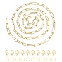 Soldered Brass Paperclip Chains, Flat Oval, Drawn Elongated Cable Chains, Long-Lasting Plated, with Alloy Lobster Claw Clasps