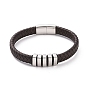 304 bracelet perlé rectangle en acier inoxydable avec fermoirs magnétiques, bracelet punk en cuir tressé noir pour hommes femmes