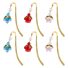 6 шт. 3 цвета закладки с крючками из сплава, стеклянные закладки-ангелы, античное золото 