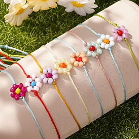 Браслеты-слайдеры из стеклянных бусин с подвесками в виде ромашек, полиэстеровые украшения для женщин