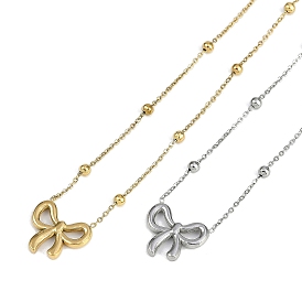 304 Stainless Steel Bowknot Pendant Satellite Chain Necklaces