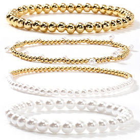 4 шт. 4 стили минималистичные латунные и пластиковые искусственные жемчужины круглые эластичные браслеты для женщин