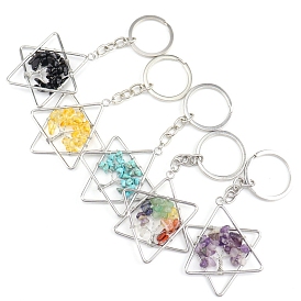 Gemstone Keychains, with Metal Split Rings, Star