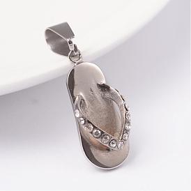 316 Surgical Stainless Steel Pendants, with Rhinestone, Slipper, 25x11x6mm, Hole: 5x10mm