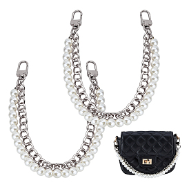 Декоративные цепочки для сумок из алюминия и белого пластика с имитацией жемчуга, двухслойные, Сплав с застежками, для аксессуаров для замены сумок