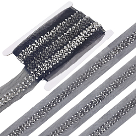 4Yards Polyester Lace Ribbon, with Plastic Imitation Pearl Beads, with 1Pc Cardboard Display Card