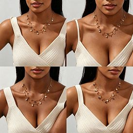 304 Stainless Steel Natural White Shell Star Heart Teardrop Multi Pendant Necklaces for Women, with Clear Cubic Zirconia, Golden