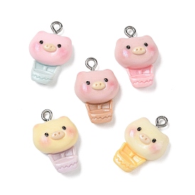 Подвески из непрозрачной смолы и блестящей пудры, подвеска в виде свинки на воздушном шаре, петля из нержавеющей стали, цвет нержавеющей стали