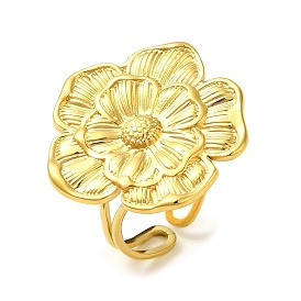 Ion Plating(IP) 304 Stainless Steel Flower Open Cuff Ring for Women