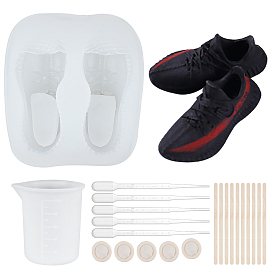 Olycraft DIY Shoes Shape Silicone Molds Kits, Include 2ml Disposable Plastic Dropper & Latex Finger Cots & Wooden Craft Sticks & 100ml Measuring Cup