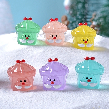Luminous Resin Christmas Gift Box with Santa Claus Figurines, Glow in the Dark Ornaments, for Home Decorations