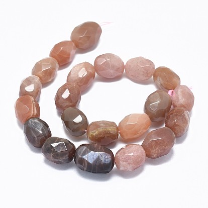 Natural Sunstone Beads Strands, Faceted, Drum