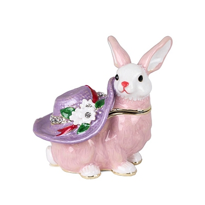 Boîte en émail en alliage de lapin, avec strass et fermoir magnétique, lapin, Pour la bague, neckalces, pendentif, décoration de la maison