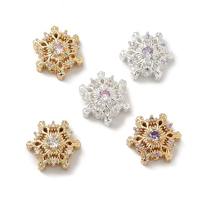 Рождественские латунные бусины с инкрустацией кубическим цирконием, снежинка, настоящее 18k позолоченное/925 посеребренное