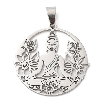 201 подвески из нержавеющей стали, плоский круглый с подвеской будды-йоги, лазерная резка