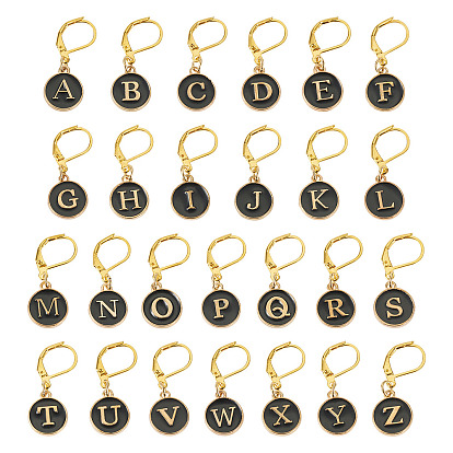 26 шт. плоские круглые с буквой a~z сплав эмалированные подвески-маркеры для фиксации стежков, с накладками из латуни