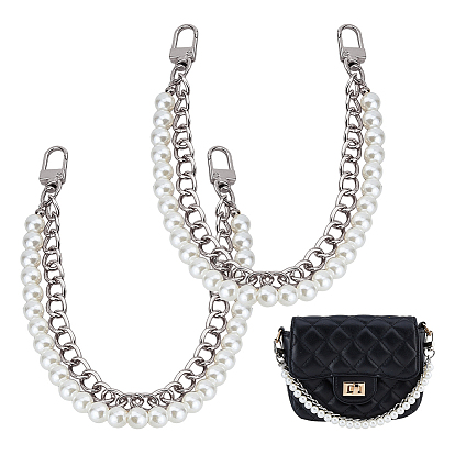 Декоративные цепочки для сумок из алюминия и белого пластика с имитацией жемчуга, двухслойные, Сплав с застежками, для аксессуаров для замены сумок