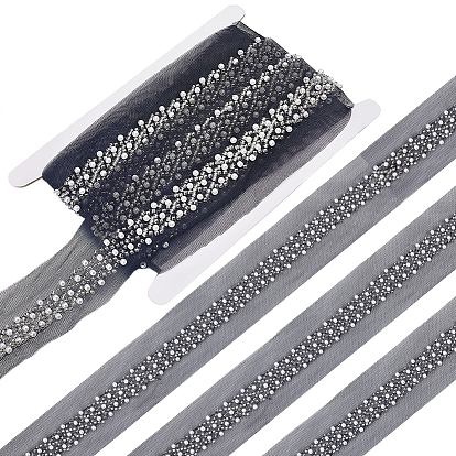 4Yards Polyester Lace Ribbon, with Plastic Imitation Pearl Beads, with 1Pc Cardboard Display Card