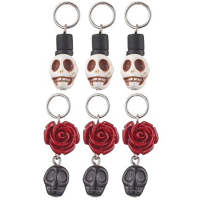 304 бусины для дредов из нержавеющей стали, плетение подвесок для волос из синтетической бирюзы и синтетического коралла, украшения, заколки, Череп и цветок