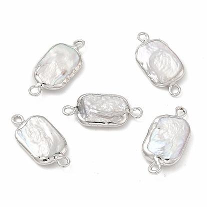 Baroque Natural Keshi Pearl Connector Charms, Rectangle Links, with Brass Double Loops