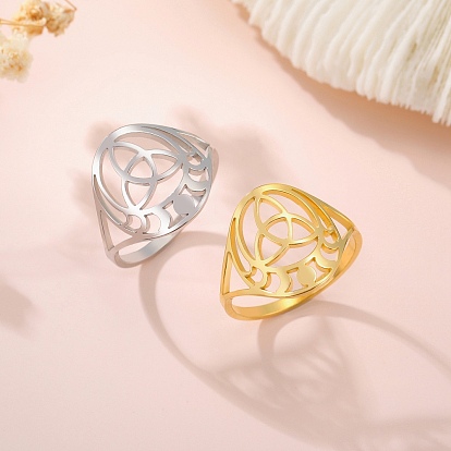 Кольцо на палец из нержавеющей стали, Кольцо с полым троичным узлом и фазой луны для женщин и мужчин