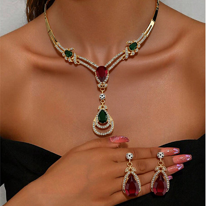 Комплекты из ожерелий со стразами и серег-гвоздиков в форме капли для женщин