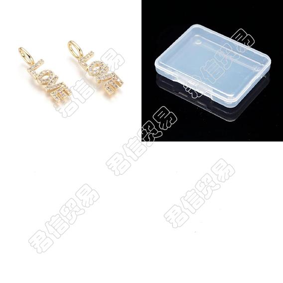 5 pcs laiton micro pavé pendentifs en zircone cubique claire, mot d'amour