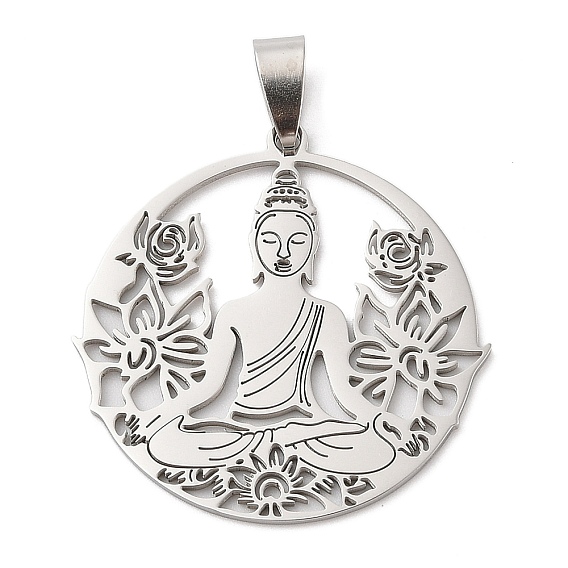 201 подвески из нержавеющей стали, плоский круглый с подвеской будды-йоги, лазерная резка