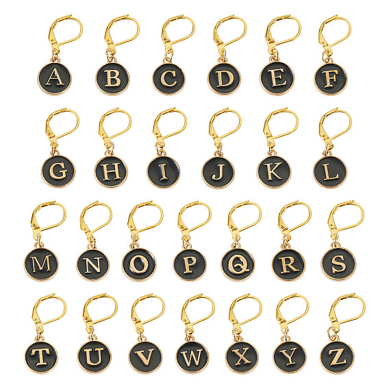 26 шт. плоские круглые с буквой a~z сплав эмалированные подвески-маркеры для фиксации стежков, с накладками из латуни