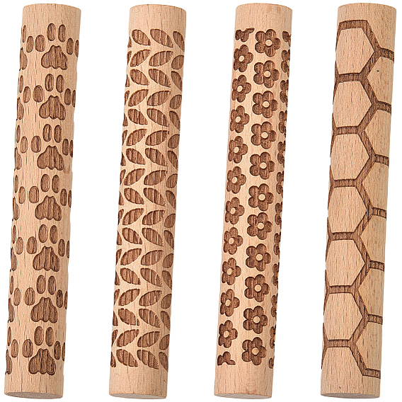 4шт. 4 стили, печатные палочки из буковой древесины, прессовальные машины для полимерной глины, розовые