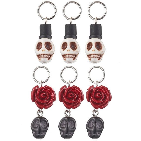 304 бусины для дредов из нержавеющей стали, плетение подвесок для волос из синтетической бирюзы и синтетического коралла, украшения, заколки, Череп и цветок